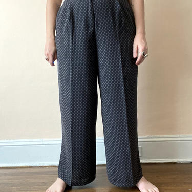 90s Wide Leg Pants Cropped Trousers Navy Blue Gray Diamond Pattern Limited Size L / XL 