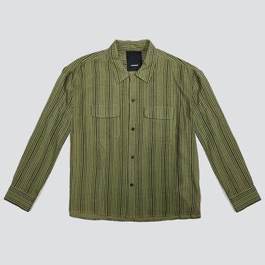 Green Cotton Stripe Crop Pocket Shirt