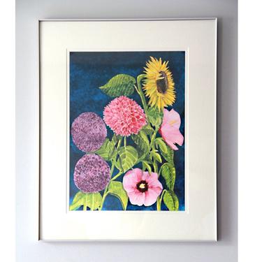 Botanic Floral Watercolor Limited Edition Print on paper, Les Belles Fleurs, in museum quality double bevel mat ready for 16” x 20” frame 