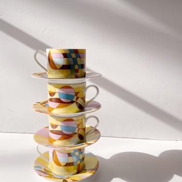Vintage Patra Porcelain 1970s Retro Coffee Set w/ Saucers x4
