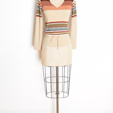 vintage 70s sweater beige brown rainbow gradient stripe hippie jumper top shirt XS 