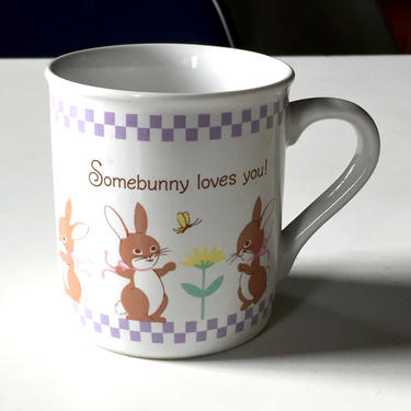 Hallmark Mug/Vintage 1980s Somebunny Loves You/Easter Coffee Cup/Holiday/Cute Animal Cartoon/I love you Gift 