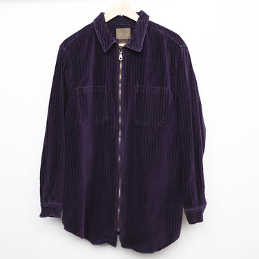 90s y2k men's vintage ZIPPER purple CORDUROY cotton shirt/jacket -- size large 