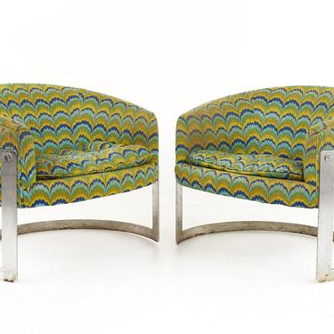 Milo Baughman Mid Century Chrome Tub Chairs - A Pair - mcm 