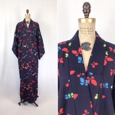 Vintage Meisen Kimono | Vintage butterfly wool crepe kimono | 1980s animal print kimono robe 