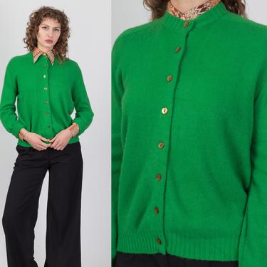 Vintage 60s Frog Green Knit Sweater - Extra Large | Button Up Long Sleeve Cardigan 