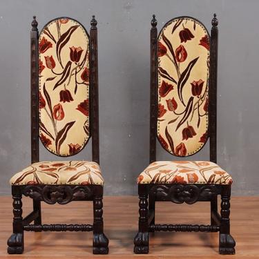 Floral Oak High-Back Throne Chair