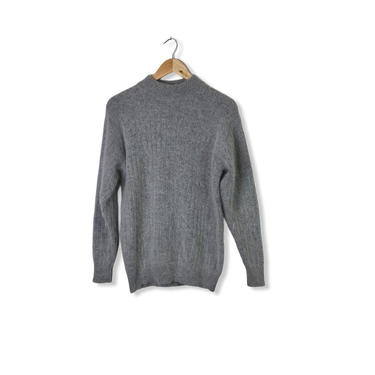 Vintage Grey Angora Lambswool Mock Turtleneck Sweater, Size M 