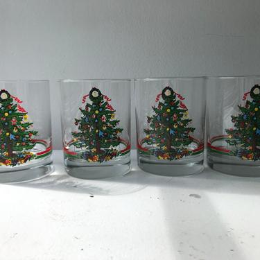 Christmas Rocks Glasses Painted with Christmas Tree 