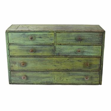 Rustic Green Plywood Industrial Parts Storage Cabinet w Lucite Washer Pulls 