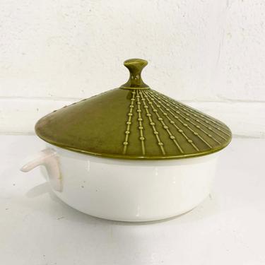 Vintage Casserole Dish USA Pottery California Green Lid White Retro 64-N Covered Candy Lidded Box Vanity Storage 1960s 60s 
