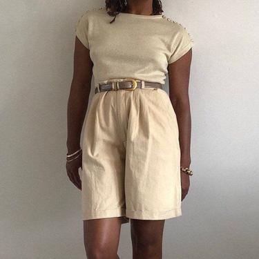 80s Diane Von Furstenberg cotton trouser shorts / vintage Dijon cotton pleated high waisted baggy beige Bermuda DVF shorts | 29 W 