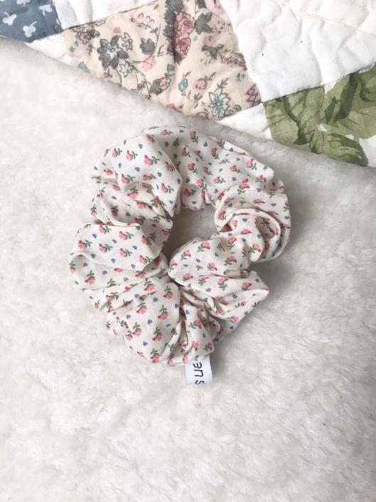 Micro Floral and Hearts Cotton Scrunchy 