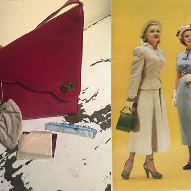 She Had Angles - Vintage 1940s 1950s Magenta Fuchsia Soft Leather Slant Handbag 