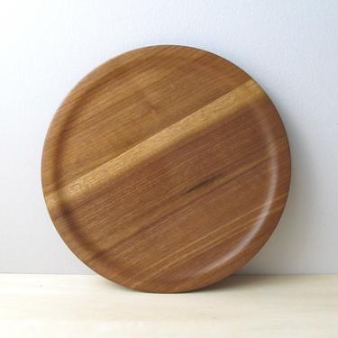 vintage walnut plate charger - round serving tray 