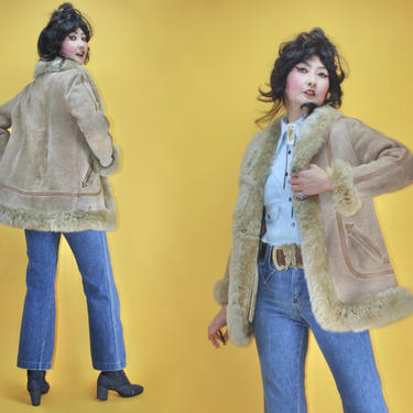 Vintage 1960s 60s Hippie Boho Shearling Fur Coat/SZ S/1970s 70s Almost Famous Penny Lane Sheepskin Wool Jacket Glam MOD Southweste groupie 