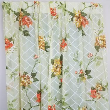 Vintage 1960's Pinch Pleat Curtains / 60s Yellow Floral Print Drapes / 2 Panels 