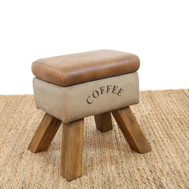Coffee | Canvas and Leather Storage Stool