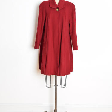 vintage 80s coat burgundy red wool babydoll trapeze jacket strong shoulder L clothing 