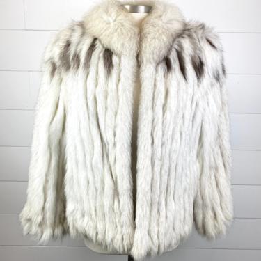 Vintage White/Grey Saga Fox Fur Coat Jacket Womens Sz M Medium Lined w/ Pockets Elegant Evening 
