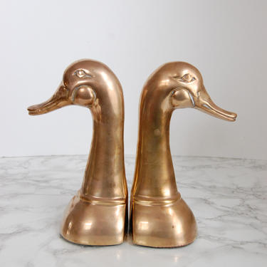Large Brass Duck Bookends - Brass Duck Figure - Vintage Brass Bookend Mallards by PursuingVintage1