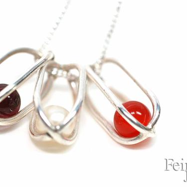 Three Birthstone Custom Necklace - Mother of three - Sterling Silver - Three Gems - Three Cages -  Free US Shipping - Gift for Mom 