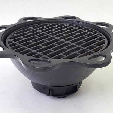 Hibachi Grill Vintage Cast Iron Round Asian Japanese Restored Black Paint BBQ Mid Century Modern Home Décor Patio Garden Tabletop Grilling 