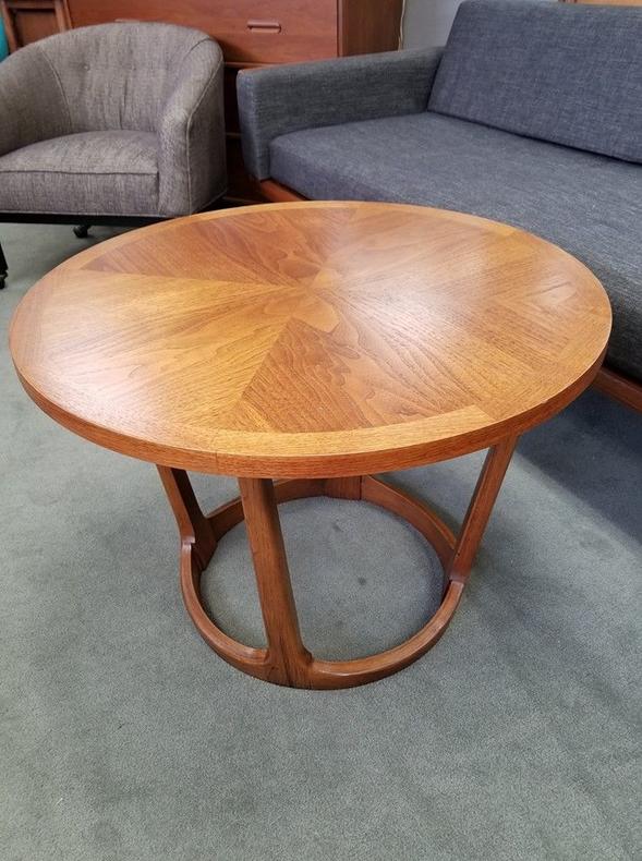 Mid-Century Modern round walnut side table by Lane