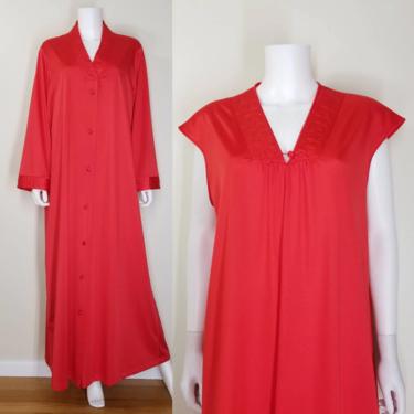 Red Nightgown and Robe Set, Large / Silky Long Two Piece Lingerie Set / Wide Sleeve Nylon Robe and Free Bust Nightgown / Christmas Nightgown 