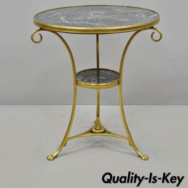 French Bronze Neoclassical Round Green Marble Top Gueridon Center Lamp Table