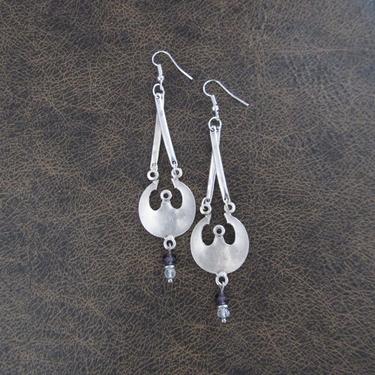 Long crystal and silver earrings, mid century modern earrings, minimalist earrings, simple unique artisan earrings, purple gypsy earrings 