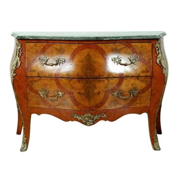 Bombe Chest, Louis XV Style Green Marble Top Dresser with Bronze Mounts, Gorgeous!!