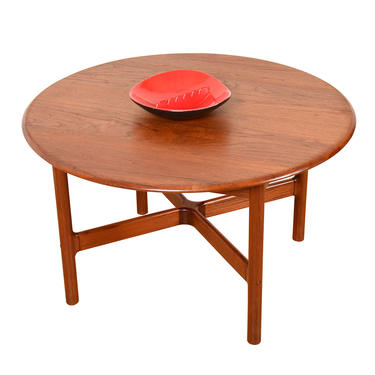 Danish Modern Teak Round Compact Coffee Table with X-Base