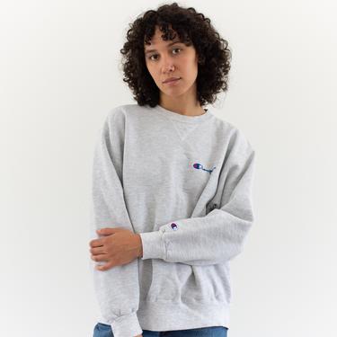 Vintage 90s Champion Light Heather Grey Sweatshirt | Gray Cozy Fleece V Stitch Sweat | Made in USA | L | 