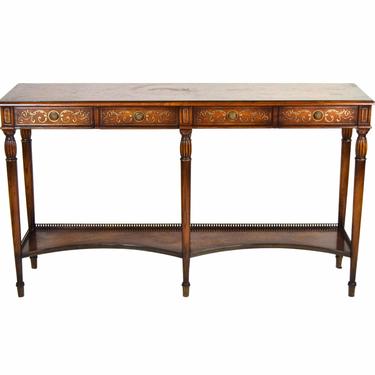 Vintage English Edwardian Style 4-Drawer Console Hall Table with shelf below 