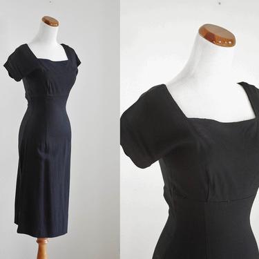 Vintage Women's 50s Dress, 1950s Wiggle Dress, 50s Cocktail Dress, Little Black Dress, Short Cocktail Dress, XS Small 