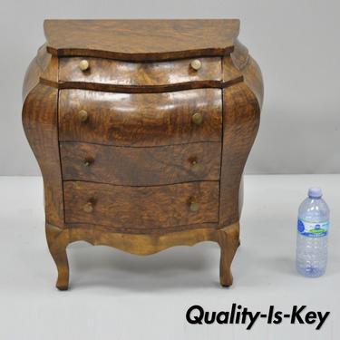 Vtg Miniature Italian Burl Olive Wood French Louis XV Style Bombe Commode Chest