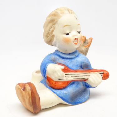Vintage Hummel Candle Holder Goebel Sitting Angel with Lute Porcelain Figurine 238 Artist Signed W. Germany 