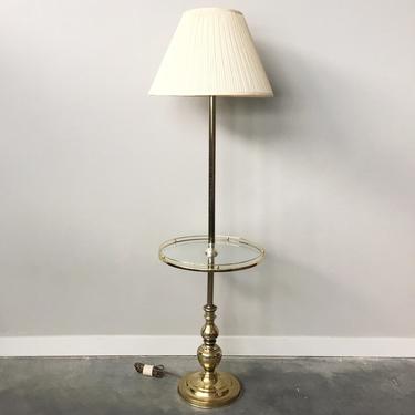 vintage mid century Stiffel style brass floor lamp with glass table