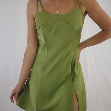 Vintage Victoria’s Secret Olive Green Silk Slip Dress - XS/S - Front Side Slit - Adjustable Straps 