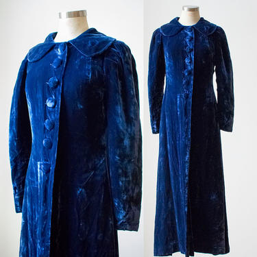 Vintage Cloak / Long Velvet Coat / Blue Velvet Coat / Evening Coat / 1930s Blue Velvet Coat / Vintage Evening Winter Coat / Heavy Coat 