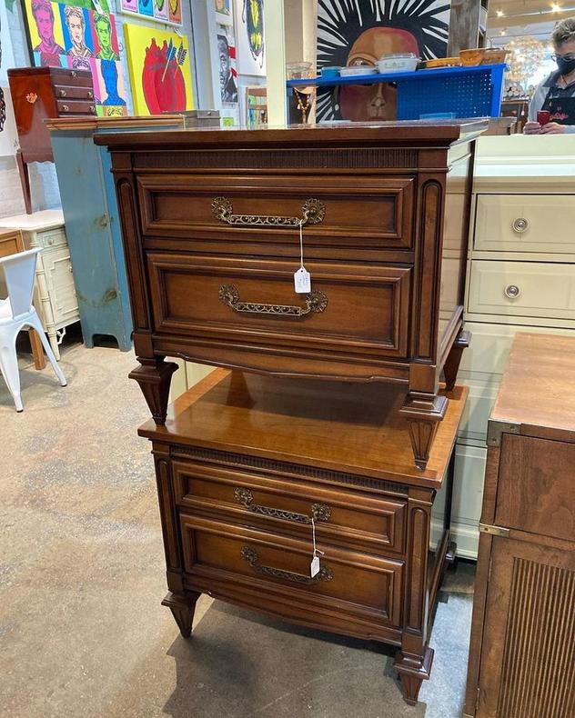 Two, two drawer Italian provincial nightstands.  26” x 18” x 24.5”