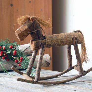 Primitive log rocking horse / vintage wood hobby horse / wooden horse toy / rustic hand carved wooden folk art horse / farmhouse decor 