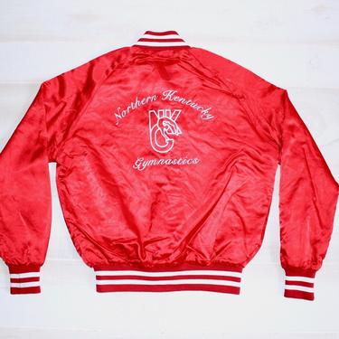 Vintage 80s Red Satin Jacket, &amp;quot;Northern Kentucky Gymnastics&amp;quot;, Varsity Jacket, Baseball Jacket, Snap Button Jacket, 1980s, Hipster, Retro 