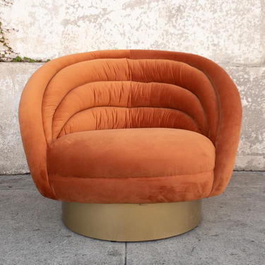 Custom Swivel Club Chair in Orange Velvet