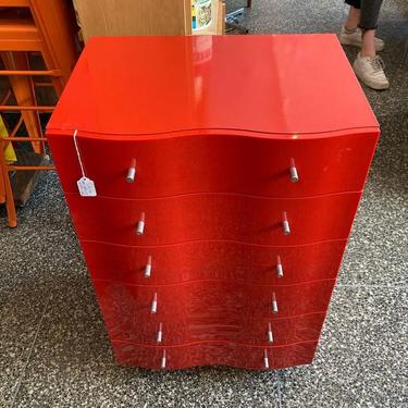 RED lacquer lingerie chest. 21.5” x 15.5” x 33.5” 