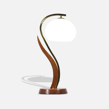 Mid-Century Modern Walnut & Brass Accent Table Lamp