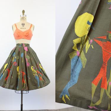 1950s EDWARDIAN FIGURINES cotton novelty skirt medium | new summer 