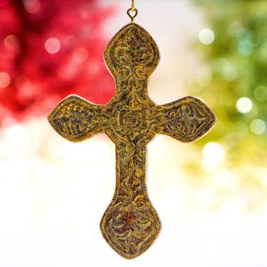 VINTAGE: Gold Foiled Resin Cross Ornament - Gift Accent - Holiday, Christmas - SKU 15-C1-00033223 