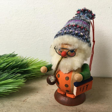 Vintage Steinbach Ornament, Reading Bearded Man With Knitted Hat, Smoking Pipe, Wood Ornament, Christmas Ornament, Grandpa Gift 